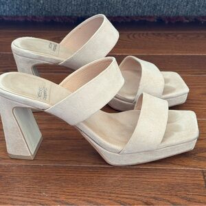Jeffrey Campbell Danity Platform Slide Sandal in Beige Suede